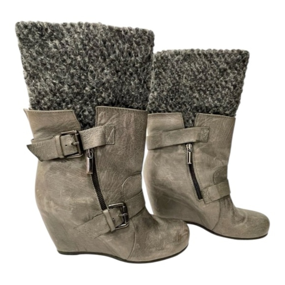 Vero cuoio Latitude Femme Wedge Grey Leather and Wool Boots